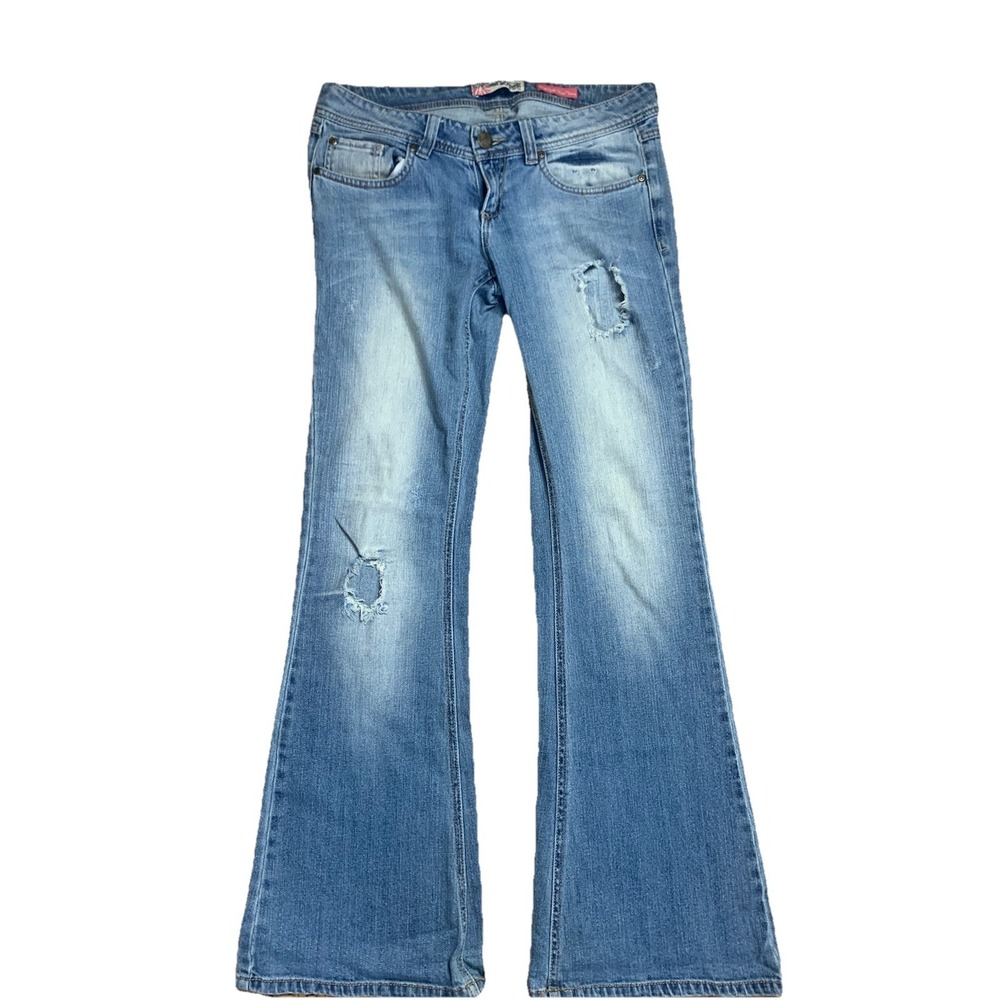 Women's 9 Wallflower Silver Bell Kick Flare Blue Jeans Distressed Y2K